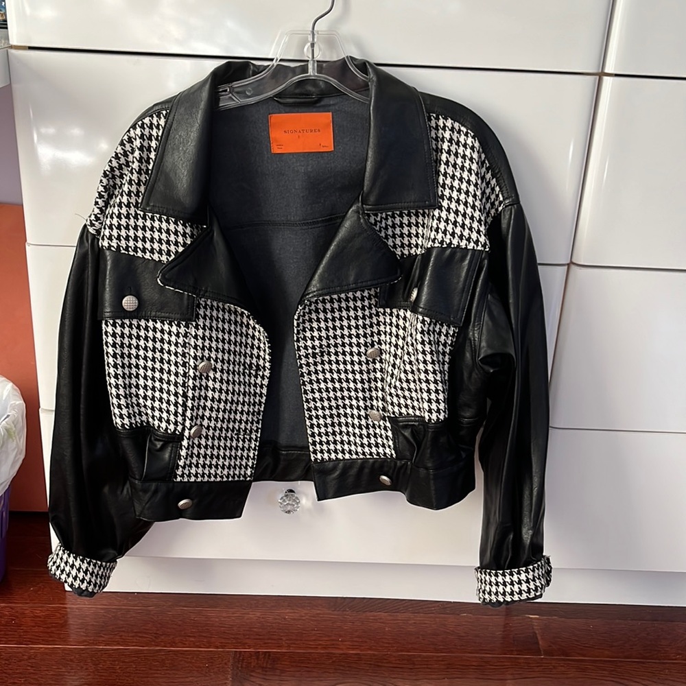 Houndstooth leather jacket
